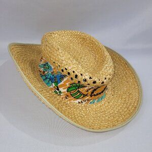Hawaii Vintage Beach Straw Hat Hawaiian Aloha Woven Cowboy Hat Youth